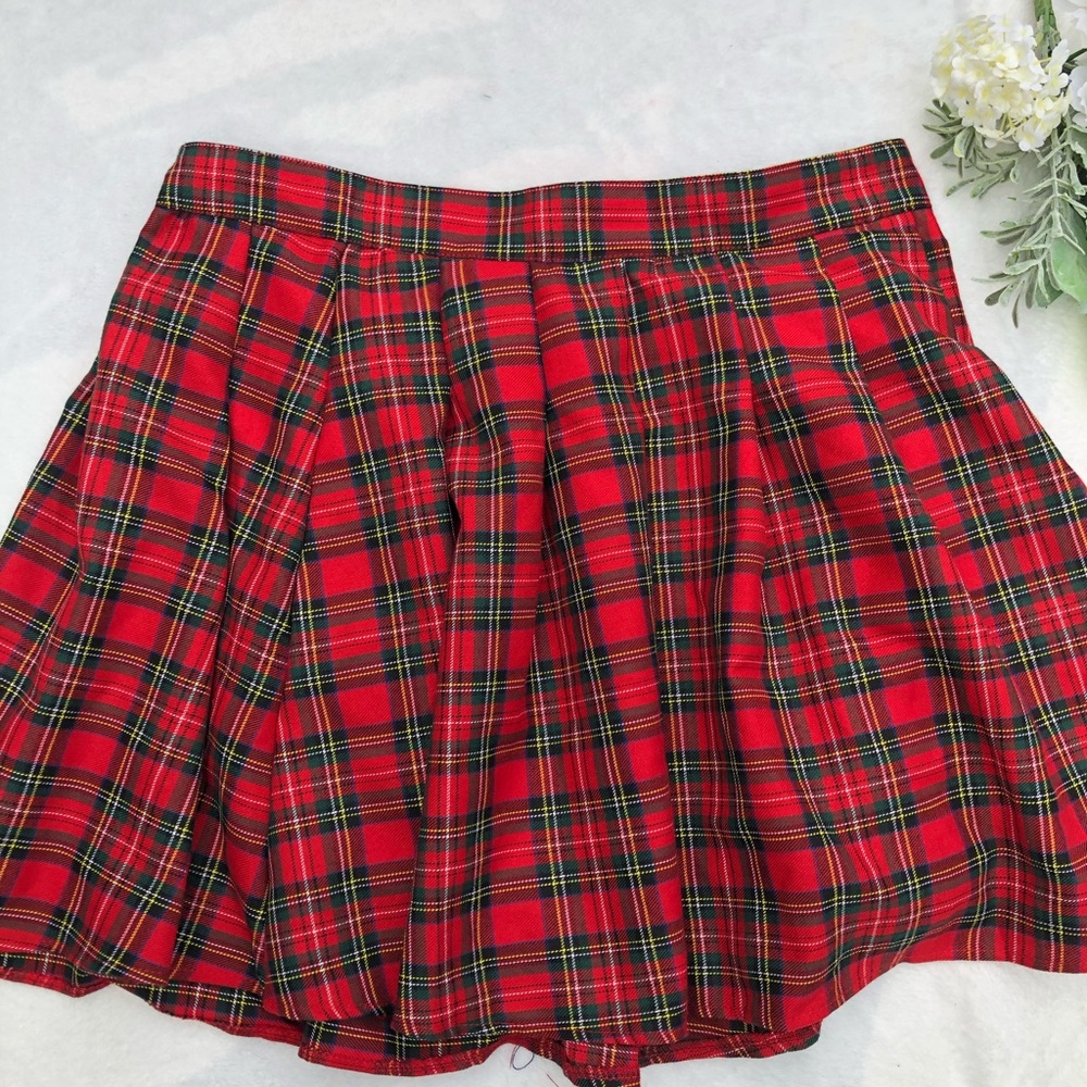 Fall red plaid tartan skirt